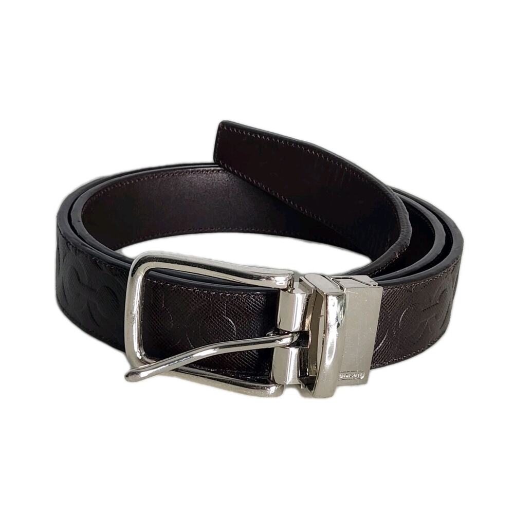 COACH reversible Signature embossed leather dress belt Harness brown 35-39 in